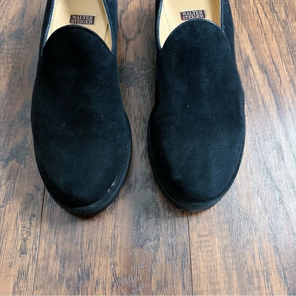 Walter Steiger • vintage Y2K chunky loafer platform slip on black suede lug sole